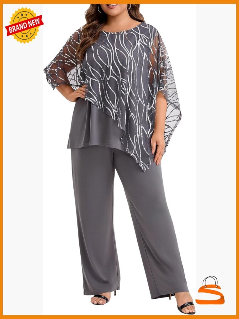 Plus Size 2 Piece Pant Suit Embroidered High Low Hem Wedding Guest Outfit